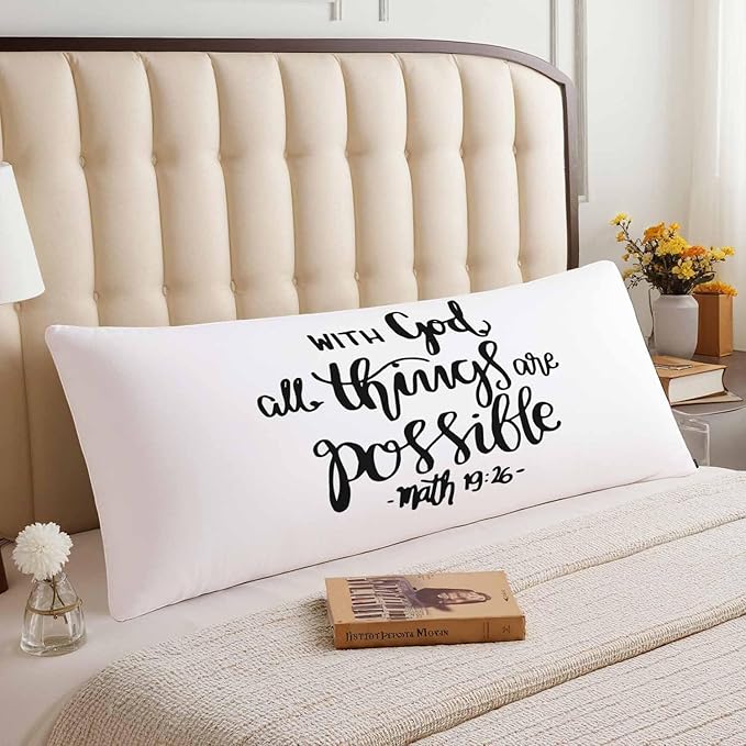 Bible Quote Outdoor Pillows Body Pillow Cover Christian with God All Things are Possible Lumbar Body Pillow Case Body Cushion Covers Body Pillowcases for Bedroom,Couch,Sofa 20"X54"
