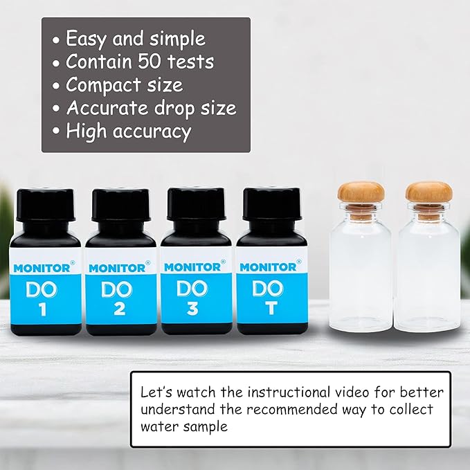 Monitor DISSOLVED Oxygen Test KIT (60 Tests) - Monitor Aquarium and aquaculture Water Quality
