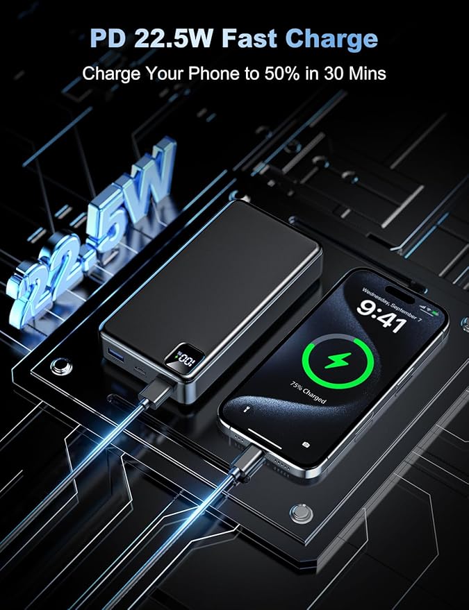 Portable Charger Power Bank, PD 22.5 W Fast Charging Large Capacity Battery Pack, 56800mAh Portable Phone Charger for Travel Camping Essential Compatible with iPhone 17/16/15/14/13 Series, iPad-Black