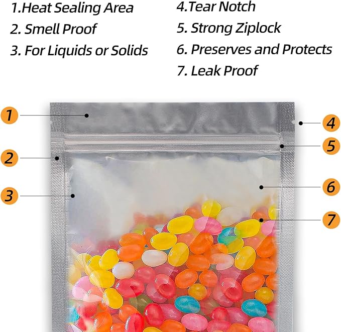 Wisesorb 1/2 Pint 60 Packs Mylar Bags For Food Storage, 5"x 7" Mylar Bags With Window, Freeze Dried Candy Bags, Reusable Storage Bags For Food, Mylar Food Storage Bags for Long Term Food Storage