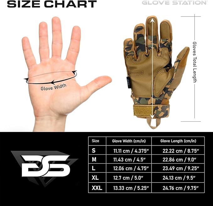 Glove Station Tactical Gloves for Men – Touchscreen Utility Gear with Hard Knuckle Protection Used in Motorcycle, Airsoft, Combat, Police, Shooting & Outdoor Work Camouflage - Hard Knuckle Small