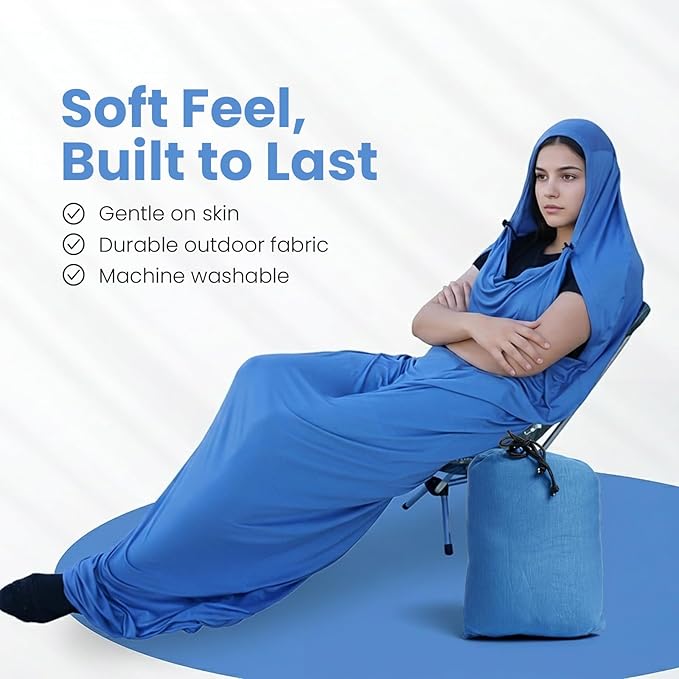 Sleeping Bag Liner for Camping – Ultralight Insulated Wearable Quilt 1 lb, Backpacking Blanket Sack with Hood