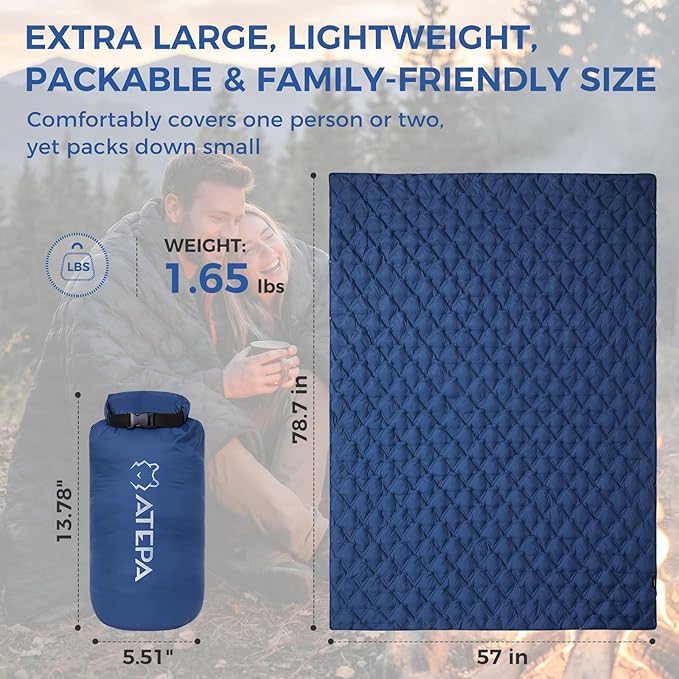 ATEPA Wearable Sleeping Bag, Recycled Water-Resistant Camping Blanket Poncho, Ultralight Packable Stadium Blanket for Outdoor
