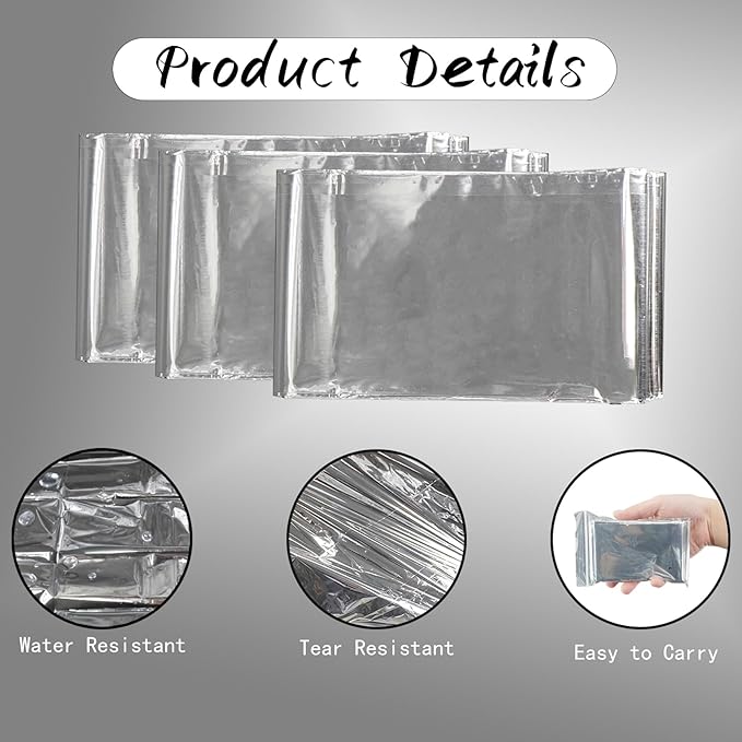 158 Pcs Emergency Blanket Bulk Silver Foil Reflective Supplies Set Survival Thermal Blanket Kit for Outdoors Camping Hiking First Aid Shelter Space
