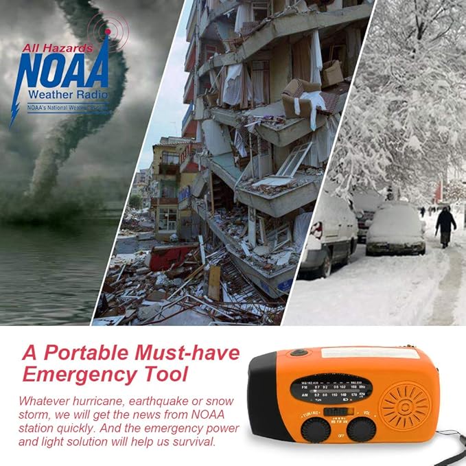 Portable Solar Emergency Weather Radio Upgrade Hand Crank AM/FM NOAA Survival Radio with 2000mAh Cellphone Charger LED Flashlight Battery Indicator for Home Camping Earthquake