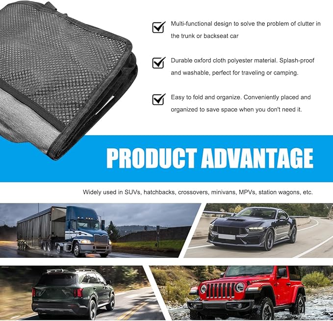 Hanging Car Trunk Organizer, Detachable Seat Back Storage Bag with Lids & 7 Large Pockets, Waterproof Space Saving Cargo Hanging Storage Container for Cars SUVs Vans (Gray)
