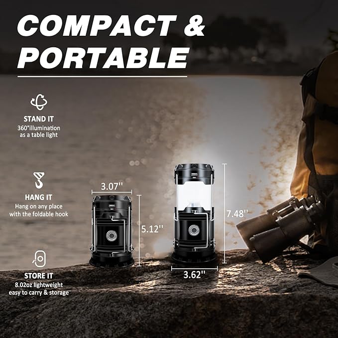 DIBMS 4-Pack Solar Camping Lantern, Collapsible LED Solar USB Rechargeable Lantern Flashlight Emergency Hanging Lights for Camping Hurricanes Power Outages Indoor Outdoor