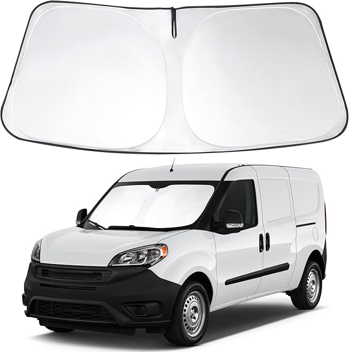 Windshield Sun Shade Custom Fit 2014-2023 2024 2025 2026 Dodge RAM ProMaster Accessories Full Size Cargo Van Chassis Cab Cutaway Front Window Sunshade Covers Keeps Car Cooler