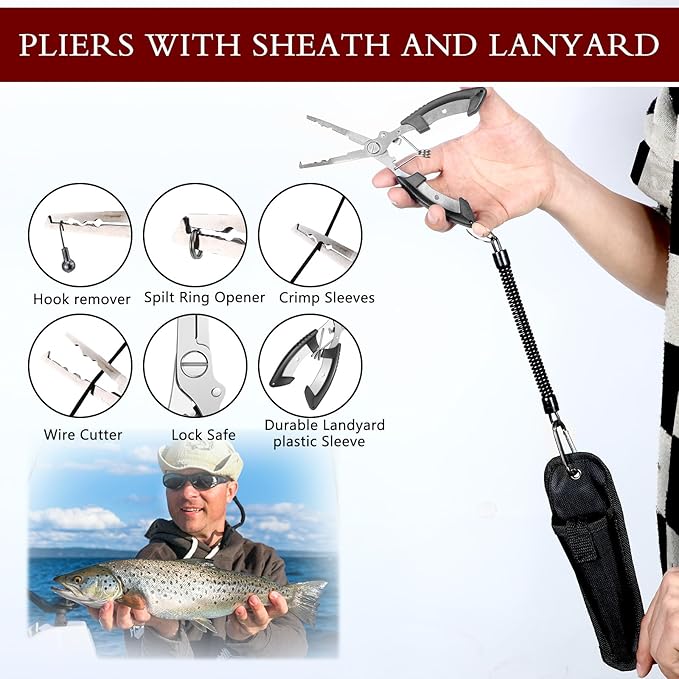Sosation 134 Pcs Fishing Tool Fishing Tackle Box Kit and Equipment for Adults Beginner Gift, Hook Remover, Pliers Kit, Backpack Tackle Container Lures, Lip Gripper, Weigh Scale
