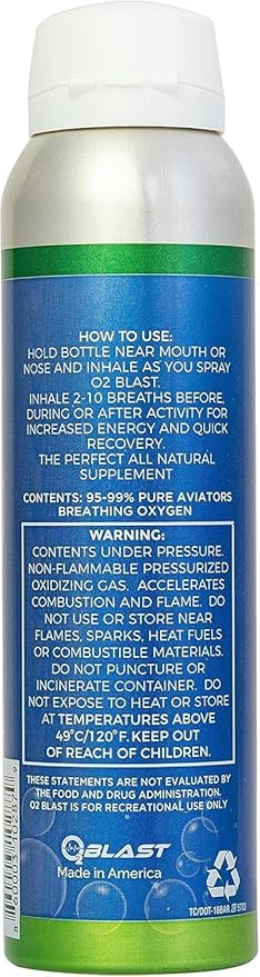 O2 Blast - Pure Oxygen Supplement - Filled with 99.99% Pure Oxygen to Support Fast Recovery, Increase Stamina & Enhance Focus for High Altitude and Action Sports, 4L Portable Can Flip-Top Cap, 12-Pack