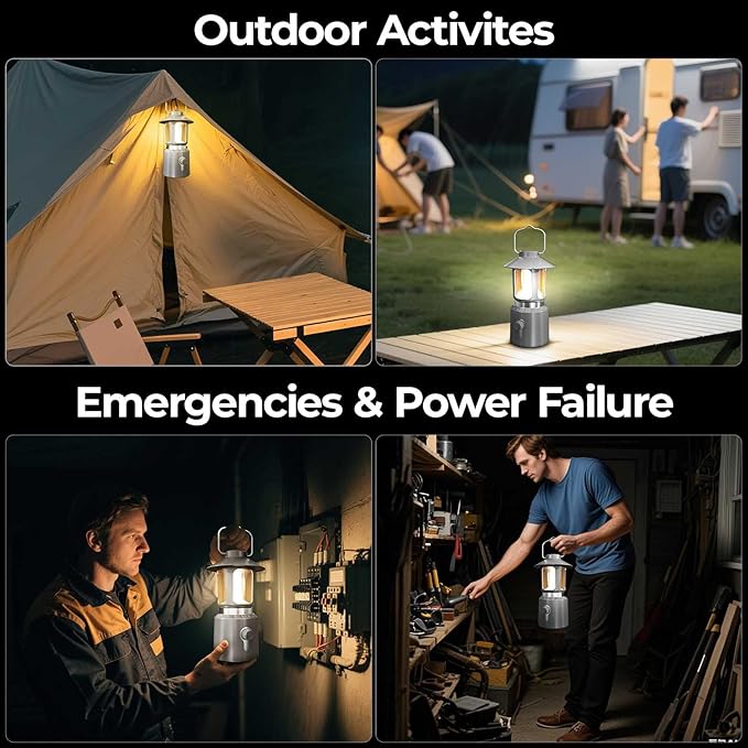 LED Camping Lantern, 8000mAh Telescopic Vintage Rechargeable Lantern, Dual Light Source & 3 Light Modes (2000K-6500K), 360° Lighting Emergency Lights for Camping, Home Power Outage, Hurricane, Hiking