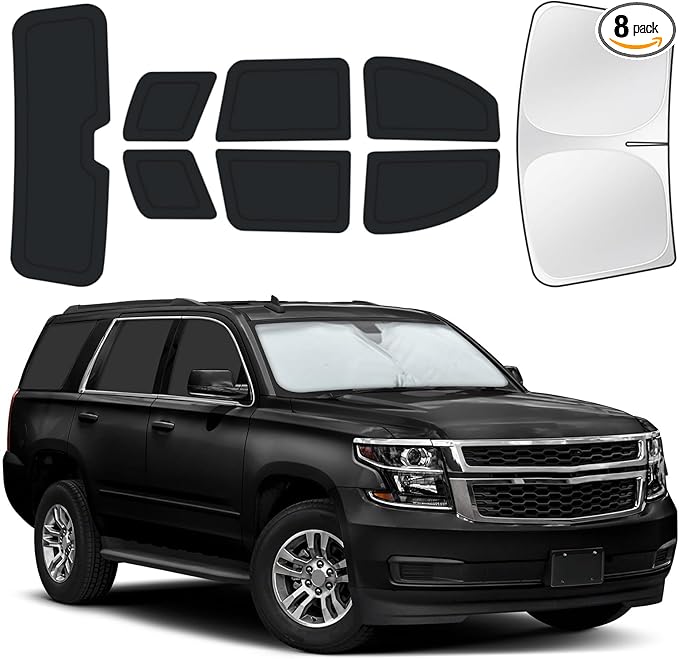 for Chevrolet Tahoe 2015-2020 Car Window Shades, 8pcs Privacy Sun Shade Set for Front Windshield Side and Rear Windows, Full Window Covers Keeps Vehicle Cool for Camping Napping