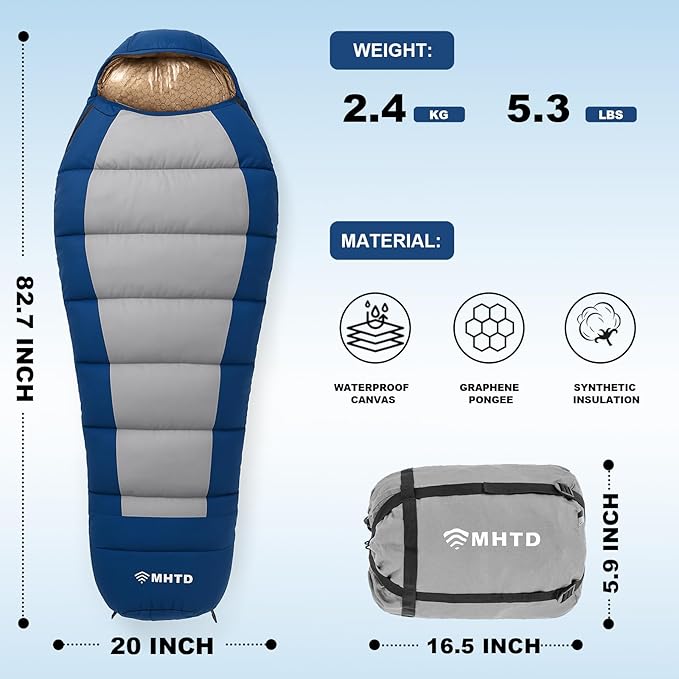Sleeping Bag for Adults All Season 0 Degree,Cotton Canvas with YKK Zipper Compact Backpacking Mummy Camping Sleeping Bag