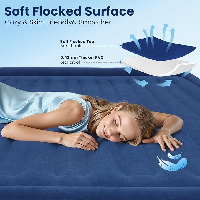 CHERIMOR Twin XL Air Mattress with Built in Pump, Upgraded 80" Length, 18" Raised Twin Blow Up Mattress, Multi-Layer Leakproof & Support 500 lbs, 2-Min Fast Inflation Air Bed for Home Camping Guests