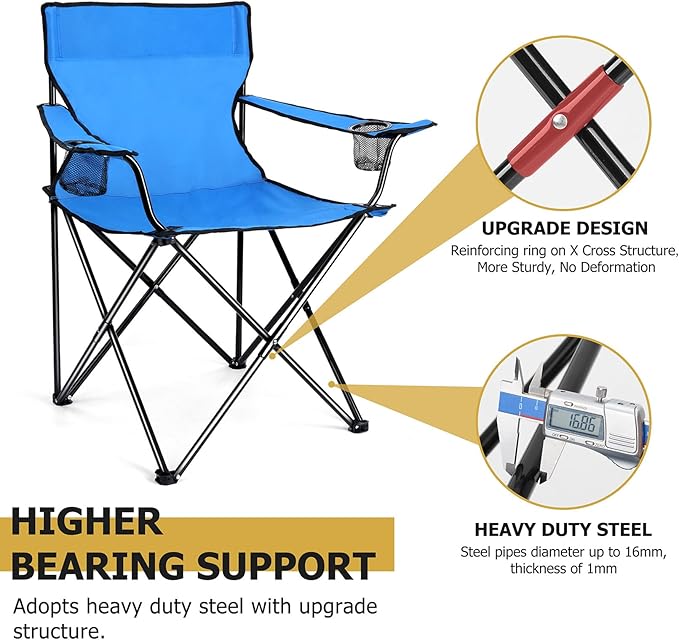 Joyfair Portable Camping Chair, Outdoor Lawn Folding Chairs for Adults, Heavy Duty Large Foldable Chairs for Beach, Fishing, Tailgating and More Outdoor Sport, Carry Bag & Cup Holder