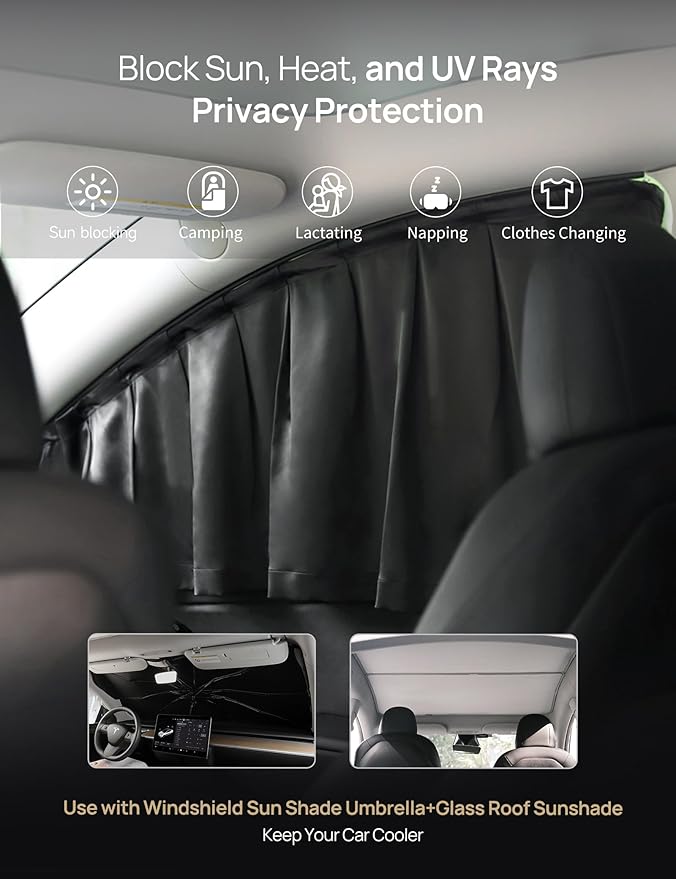 TPARTS Side Window Sun Shade for Tesla Model Y 2021-2026 (Including Model Y Juniper), Privacy Curtain Blinds Front & Rear Window Shade Blackout Drapes Set of 4 (Standard, Premium, Performance)