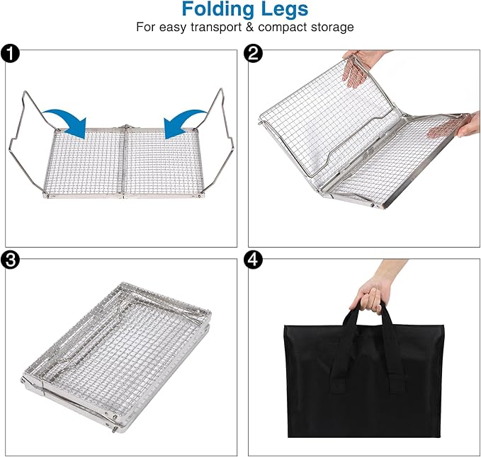 REDCAMP 17" Large Folding Campfire Grill with Mesh, 304 Stainless Steel Grate, Heavy Duty Portable Camping Grill with Carrying Bag for Outdoor Cooking BBQ