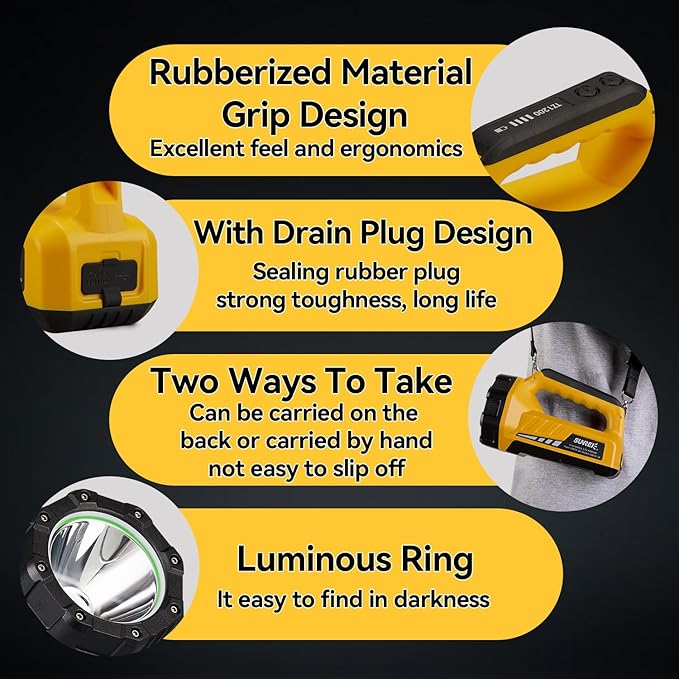 SUNREI Rechargeable LED 1500LM Flashlight, 8 Light Modes Portable Camping Lantern, 10400mAh Power Bank, IP67 Waterproof for Emergencies Power Outages, Hurricane Emergency, Hiking, Home, etc