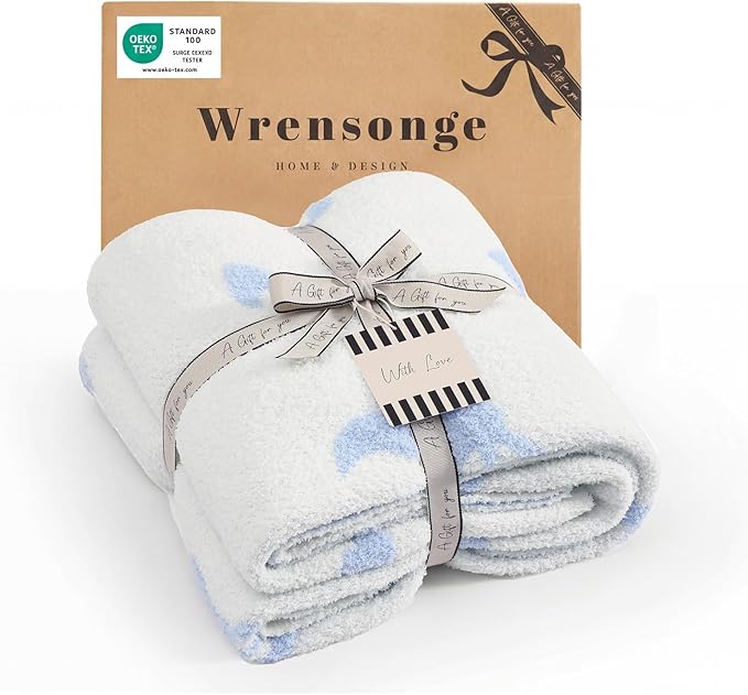 WRENSONGE Throw Blanket Bubble Bowknot Blue Soft Cozy Fluffy Warm Throw for Couch Sofa Bed Camping Picnic Travel Lightweight - 50"*60"