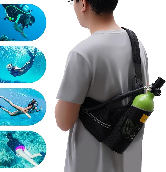 Mini Scuba Tank, 1L Capacity Refillable Oxygen Cylinder, Portable Scuba Tank with 15-20 Minutes Underwater Diving Gear for River and Sea Emergency Rescue, Fishing, Snorkeling