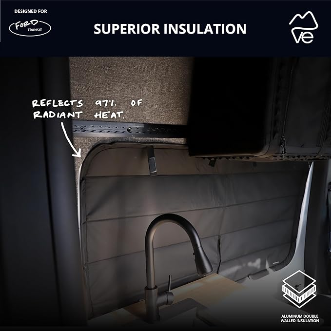 VanEssential Insulated Stealth Blackout Window Cover Designed for Ford Transit High/Medium Roof Crew Window - Black