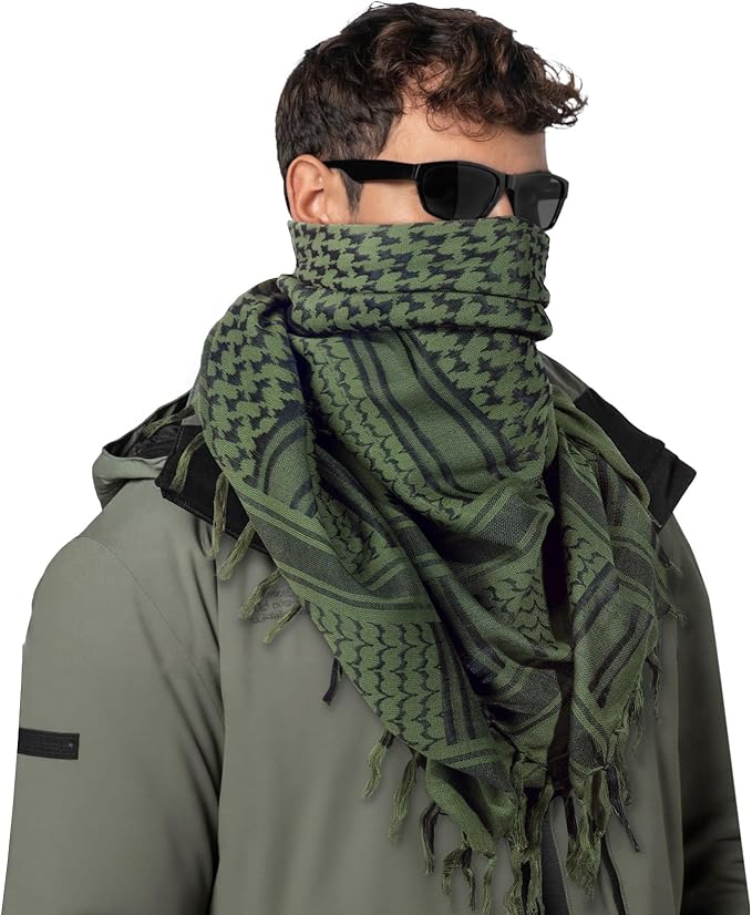 Aonal Military Shemagh Tactical Desert Scarf, 100% Cotton Keffiyeh Neck Head Scarf Wrap for Men Women