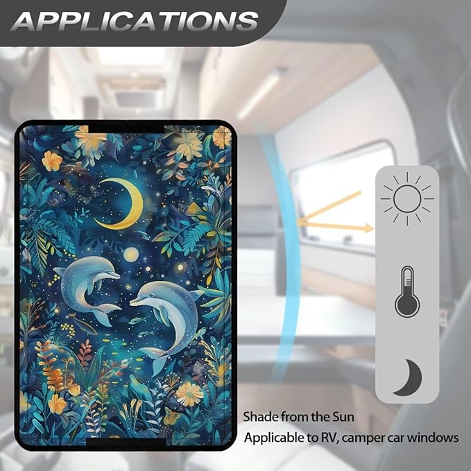 Dolphin Moon RV Door Window Shade Cover, RV Door Window UV Protective Cover, Foldable Travel Trailer Motorhome Rv Screen Door Protector, RV Accessories for Inside