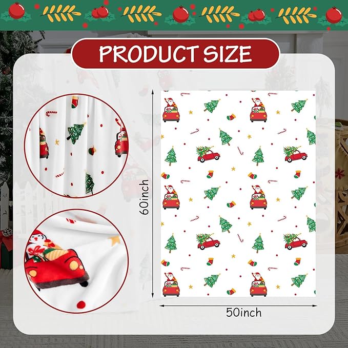 Edenleaf Christmas Blanket - White Holiday Throw with Santa Claus & Snowman - Warm Cozy Fleece Winter Blanket, 50x60 Inches，White