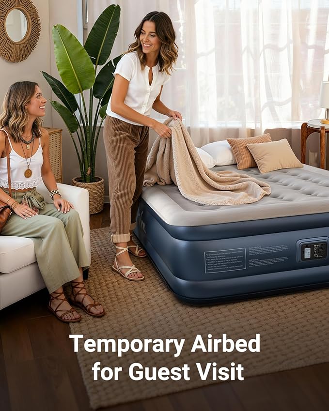 iDOO Queen Air Mattress with Built in Pump, 18 Raised Comfort Inflatable Blow up Mattress, Upgraded Support Structure Portable Air Bed for Camping, Guests and Home, Colchon Inflable, 650lbs Max