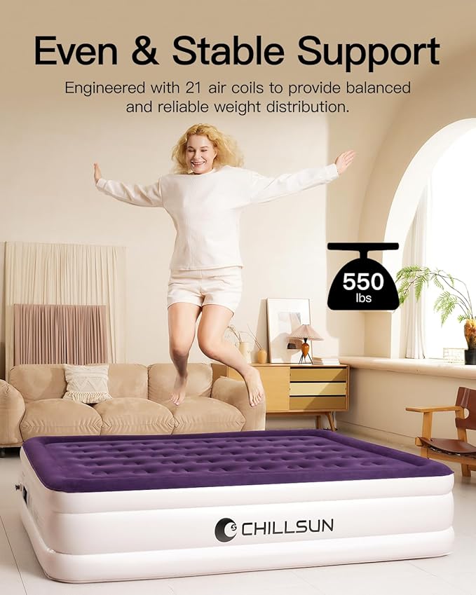 CHILLSUN Twin Air Mattress with Built in Pump, 18" Leak-Proof Blow up Mattress, Inflatable Mattress for Guest Home Portable, Camping Travel Air Bed, 2 Mins Quick Self-Inflation Colchon Inflable