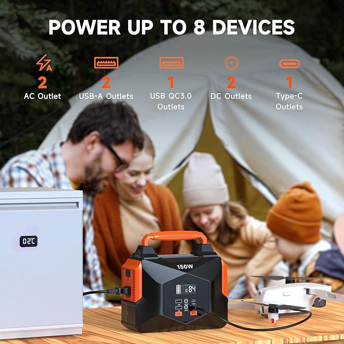 Portable Power Station for Camping, 150w 146wh Portable Generator for Home Use Indoor Outdoor Generator with AC Outlet Large Power Bank for Laptop Travel Emergency CPAP Survival Backup Apartment - Red