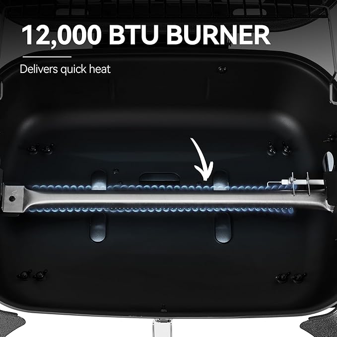 Royal Gourmet GT2006 Portable Tabletop Gas Grill, 12,000 BTU Output for Outdoor Camping, Foldable Legs, Piezo Ignition, Built-in Thermometer, for Tailgates and Camping Trips, Dark Gray