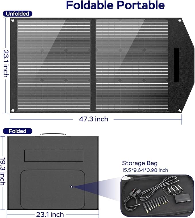 MARBERO 100W Portable Solar Panel 100 Watt Foldable Solar Panel IP68 Waterproof Charger for Power Station, USB/DC Devices 18V Output(10 Connectors) >23% High Efficiency for Camping Outdoor RV Cloudy