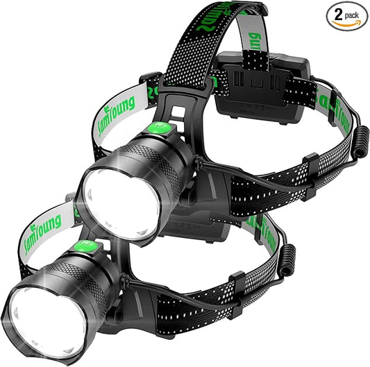 2-Pack High Lumens Headlamp Rechargeable, 7 Modes 50H Long Lasting Head Lamp, Motion Sensor Zoomable Headlamps for Adults, 90° Adjustable IP67 Waterproof Head Light for Hiking Camping Hardhat