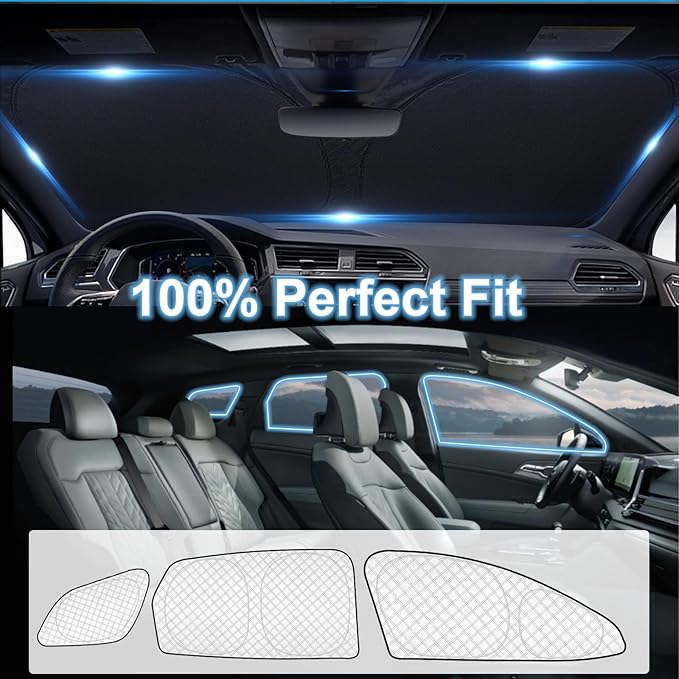 KMF 8pcs Thicken Sun Shades for KIA Sportage 2023-2025 2026 Accessories, Custom Fit Full Car Window Covers for Windshield Side Rear, UV Block and Blackout Privacy for Camping Outdoor