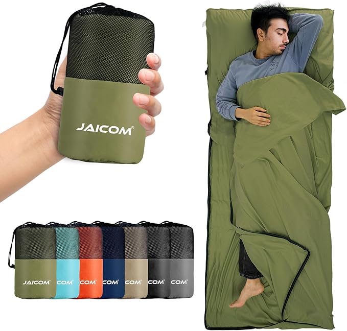 JAICOM Sleeping Bag Liner, Travel Sheets & Adult Sleep Sack, Ultralight and Portable Summer Sleeping Bag - Ideal for Backpacking, Hotels and Hostels, Business Trips, Camping
