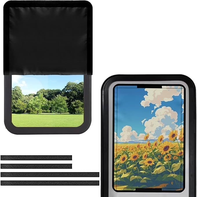 RV Door Window Shade Cover, Sunflower RV Door Window UV Protective Cover, Travel Trailer Motorhome Rv Screen Door Protector, RV Accessories