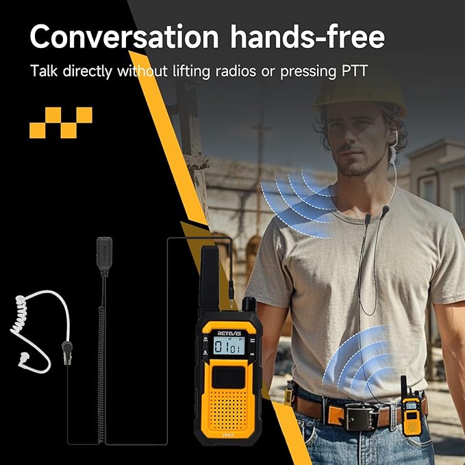 Retevis RB48 Waterproof Walkie Talkies with Earpieces, MIL-STD 810H Two Way Radios, 2-M Fallproof, VOX, 2000 mAh, Dual PTT, Vibration Call, Portable FRS Two-Way Radios Long Range, for Jobsite(4 Pack)