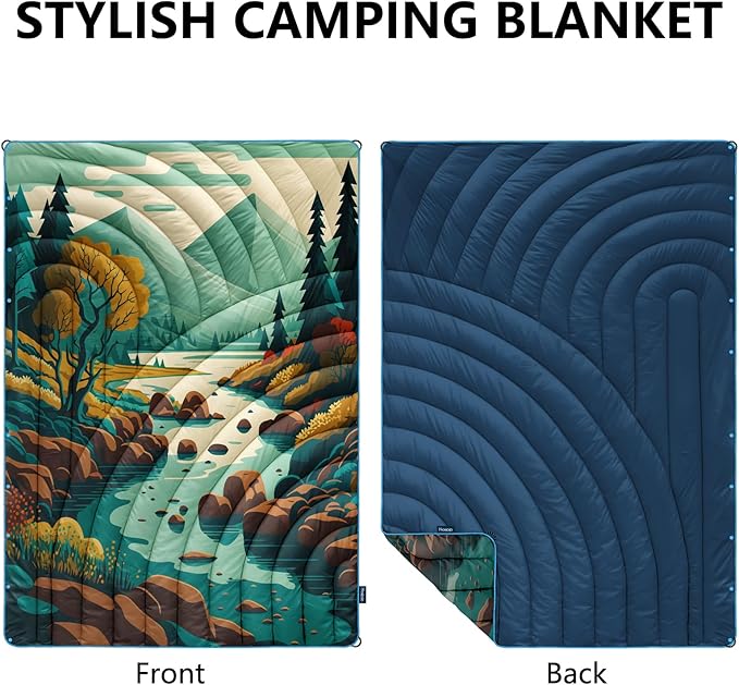 Camping Blanket,Puffy Printed Camp Blankets Lightweight Packable for Outdoor Camping,Traveling, Stadium, Hiking, Picnics