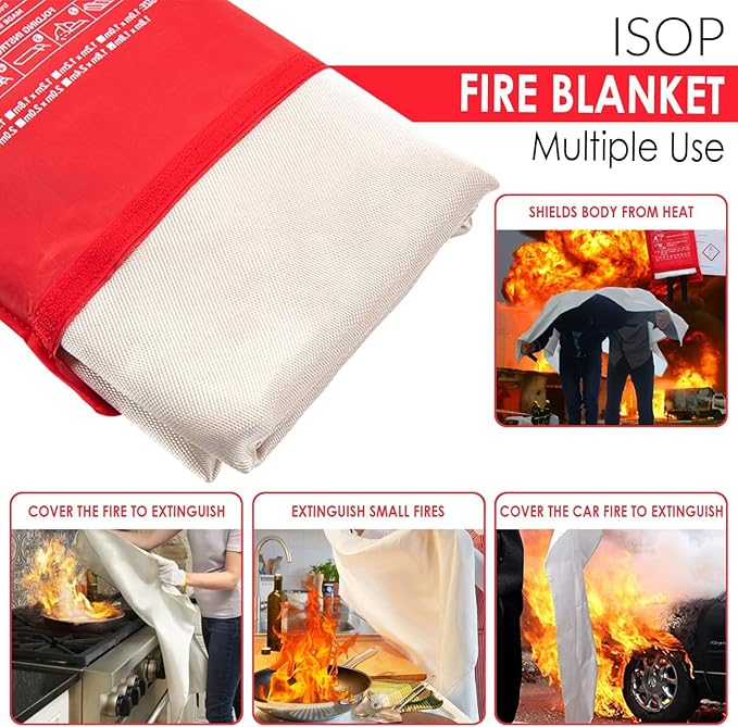 ISOP Fireproof Blanket Large 70 * 78 Inches Pack of 2 – Emergency Fire Blanket – Heavy Duty Emergency – A-Grade Survival Blankets – Fire Suppressant Sheet – Rescue Cover for Home & Kitchen Safety