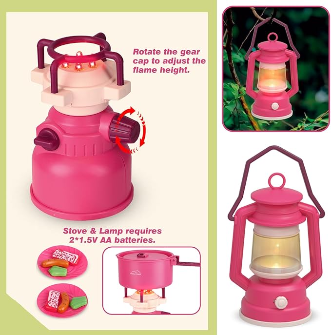 Kids Camping Set with Tent - Pop Up Tent, Kids Play Tents Outdoor Toys Camping Tools Set Gift for Girls Age 3 4 5 6 Year Old Birthday Christmas