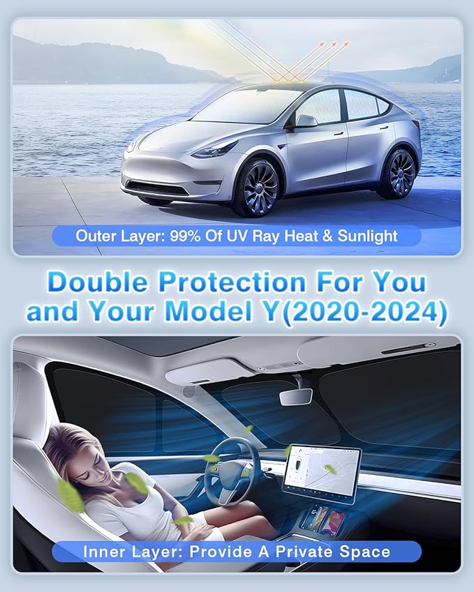 Ultra-Thickened Window Shades for Tesla Model Y 2020-2024 (Not fit for Juniper) Accessories for Model Y Side Window Cover Window All Window Front Windshield Side Window Full Set 8PCS