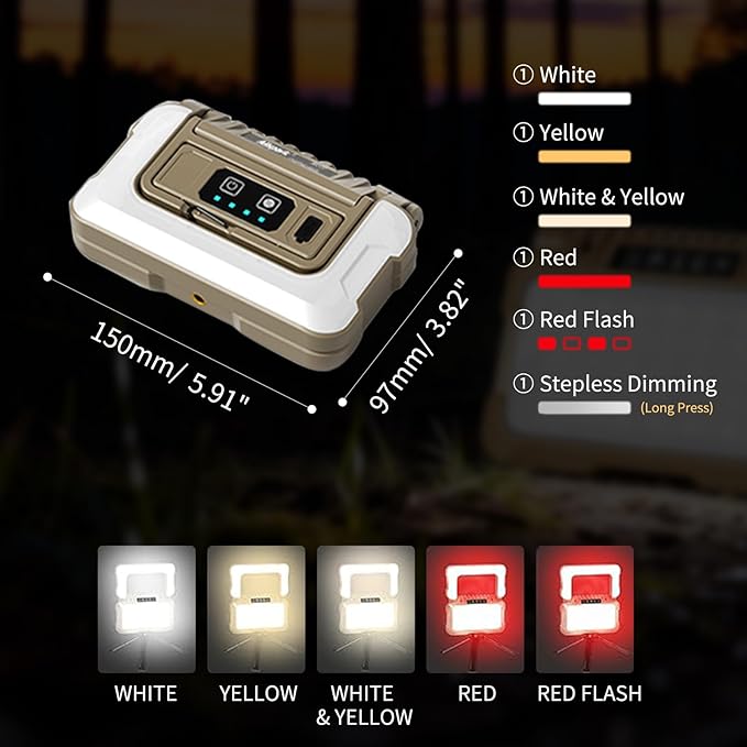 1500LM Folding Portable LED Camping Lantern, Rechargeable Camping Light,USB-C Work Light,5 Modes 3 Light Sources,1/4" Screw Adapter Tent Lights,Floodlight for Hiking,Power Outages,Garage,Job Lighting