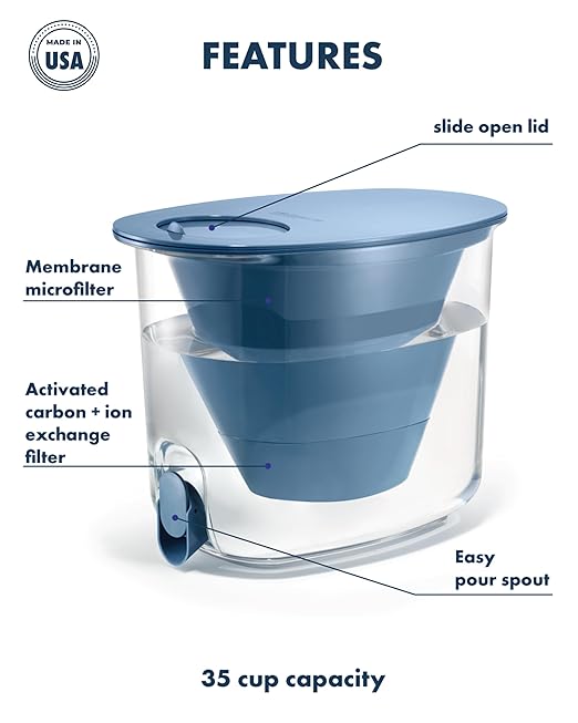 LifeStraw Home High-Capacity Water Filter Dispenser, 35-Cup, Stormy Blue, BPA-Free Designed for Everyday Protects Against Bacteria, parasites, microplastics, PFAS, Lead, and Improves Taste
