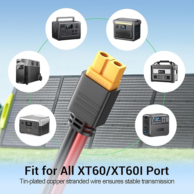 Solar Connector to XT60 Adapter Extension Cable, Charge Cable for RV Solar Generator, Portable Power Station (25FT-7.62M 12AWG)