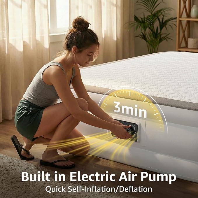 YENING Foam Full Size Air Mattress with Built in Pump Raised Double Blow up Bed Inflatable Camping Airbed 18 Inch Tall