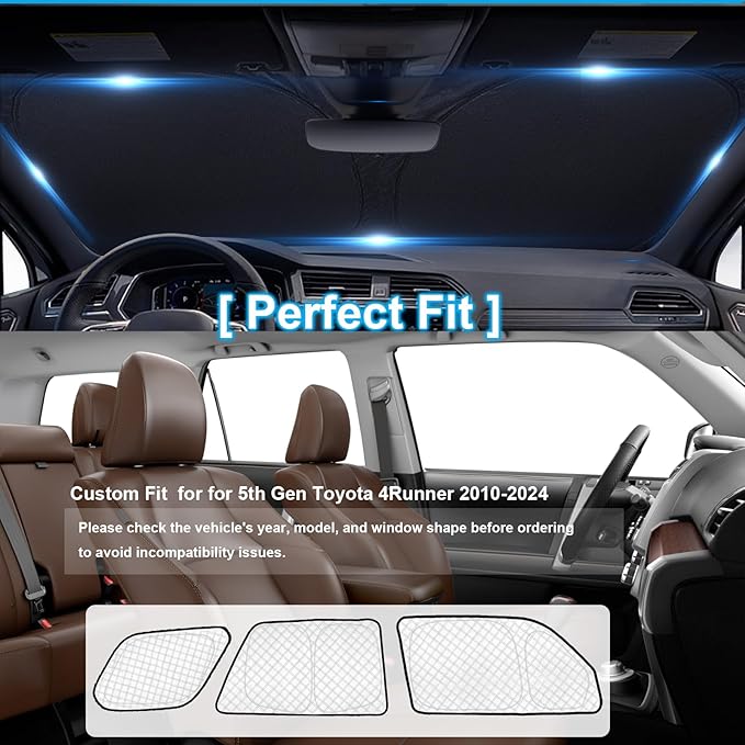 KMF 8pcs Thicken Car Window Shades for Toyota 4Runner 2010-2024 Accessories, 5th Gen 4Runner Windshield Sun Shade Full Window Covers for Side Rear, UV Block and Blackout Privacy for Car Camping