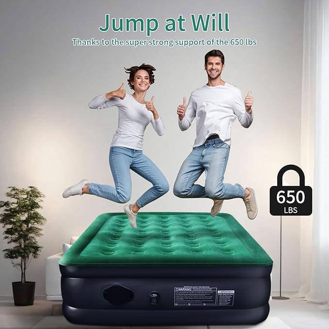 Queen Air Mattress with Built in Pump/USB-C Rechargeable Detachable-16'' Double High Inflatable Air Bed for Camping, Home&Guests, 3 Min Self Inflating/Deflating Top Flocking Blow Up Bed with Carry Bag