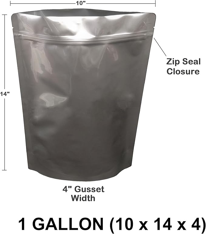 7 Mil Zip Top Mylar Bags Stand Up Pouch Gusseted Pouch in Multiple Sizes (100, 1 GALLON 10 x 14 inch)