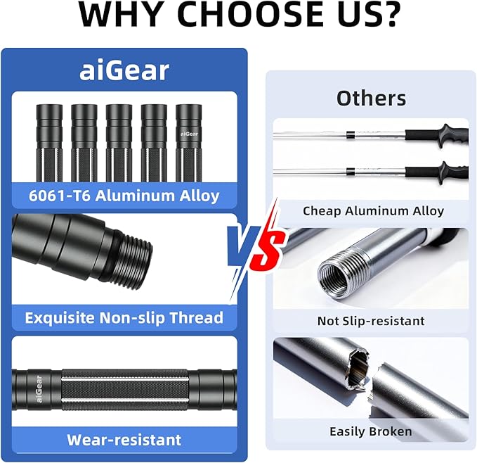 aiGear G2 Tactical Stick Hiking Walking Staff - Trekking Poles Outdoor Adjustable Hiking Stick for Camping Hiking 5-8 Tubes（with Multitool）